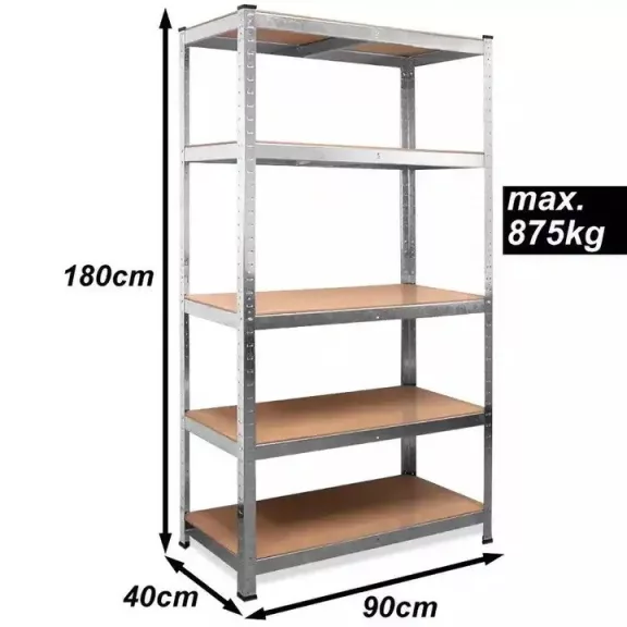 Nagy teherbírású csavarmentes polc 90x40x180 cm – Ezüst