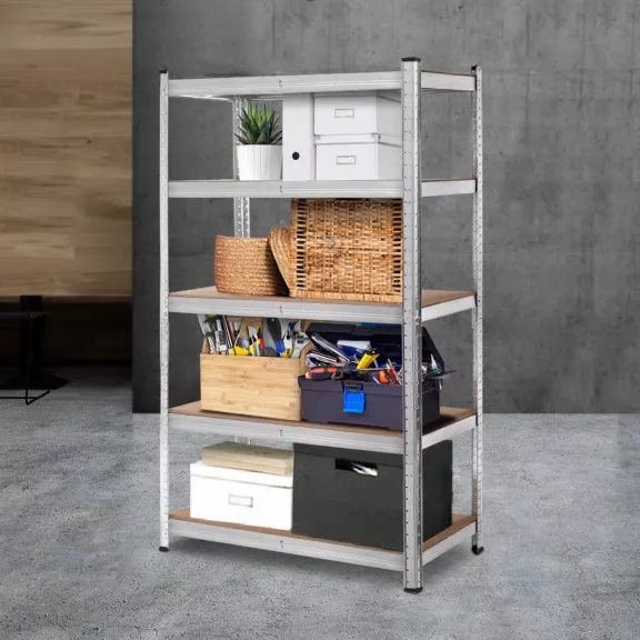 Nagy teherbírású csavarmentes polc 90x40x180 cm – Ezüst