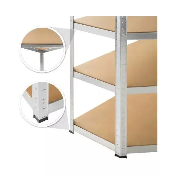 Nagy teherbírású csavarmentes sarokpolc 77x77x40x40x42x180 cm – Ezüst