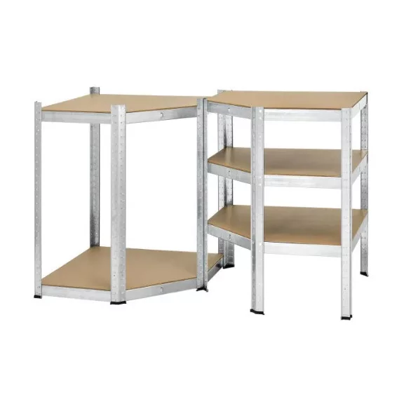 Nagy teherbírású csavarmentes sarokpolc 77x77x40x40x42x180 cm – Ezüst