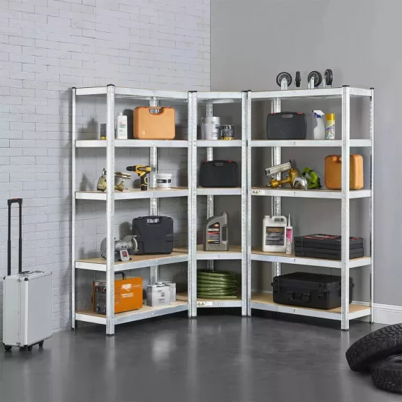 Nagy teherbírású csavarmentes sarokpolc 77x77x40x40x42x180 cm – Ezüst