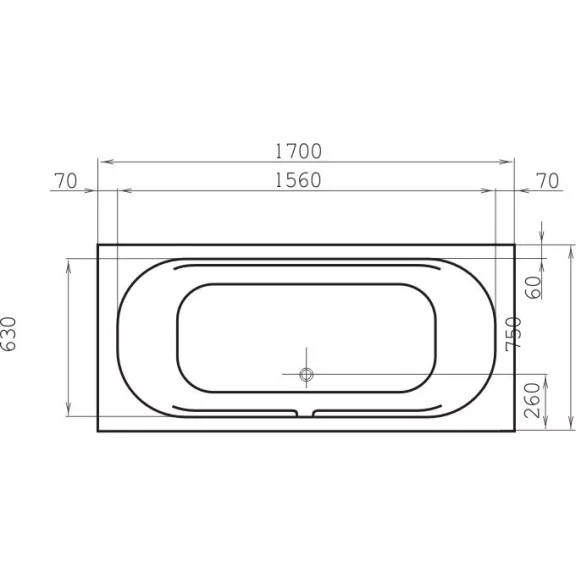 MARBELLA testformájú fürdőkád 170 cm – 170 x 75 x 41 cm