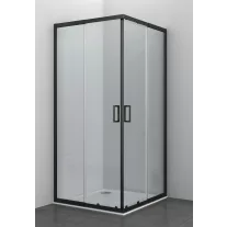  Állítható sarokkabin két tolóajtóval, matt fekete, 79-90 cm