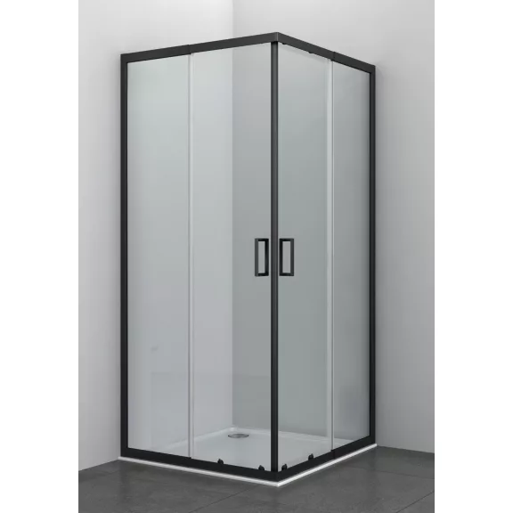 Állítható sarokkabin két tolóajtóval, matt fekete, 79-90 cm