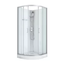 DALLAS hidromasszázs zuhanykabin, króm, termosztátos keverőcsappal – 90 x 90 x 210 cm – Fehér hátfallal