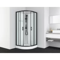 DALLAS hidromasszázs zuhanykabin, fekete kerettel, termosztátos keverőcsappal – 90 x 90 x 210 cm – Fehér hátfallal
