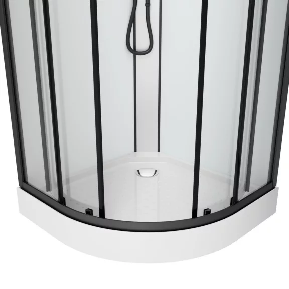 DALLAS hidromasszázs zuhanykabin, fekete kerettel, termosztátos keverőcsappal – 90 x 90 x 210 cm – Fehér hátfallal