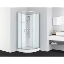DALLAS hidromasszázs zuhanykabin, króm, termosztátos keverőcsappal – 90 x 90 x 210 cm – Fehér hátfallal