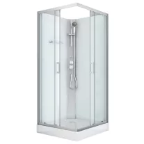 DENVER hidromasszázs zuhanykabin, króm, termosztátos keverőcsappal – 90 x 90 x 210 cm – Fehér hátfallal