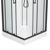 DENVER hidromasszázs zuhanykabin, fekete kerettel, termosztátos keverőcsappal – 90 x 90 x 210 cm – Fehér hátfallal