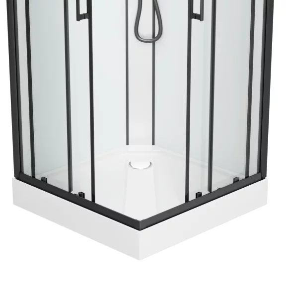 DENVER hidromasszázs zuhanykabin, fekete kerettel, termosztátos keverőcsappal – 90 x 90 x 210 cm – Fehér hátfallal