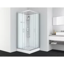 DENVER hidromasszázs zuhanykabin, króm, termosztátos keverőcsappal – 90 x 90 x 210 cm – Fehér hátfallal