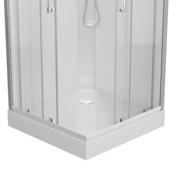 DENVER hidromasszázs zuhanykabin, króm, termosztátos keverőcsappal – 90 x 90 x 210 cm – Fehér hátfallal