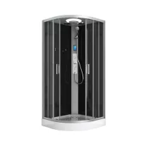 AUSTIN komplett hidromasszázs zuhanykabin elektronikával, króm kerettel – 90 x 90 x 215 cm – Fekete hátfallal