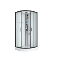 AUSTIN komplett hidromasszázs zuhanykabin elektronikával, fekete kerettel – 90 x 90 x 215 cm – Fehér hátfallal