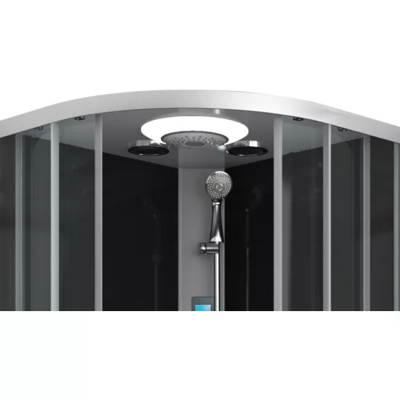 AUSTIN komplett hidromasszázs zuhanykabin elektronikával, króm kerettel – 90 x 90 x 215 cm – Fekete hátfallal