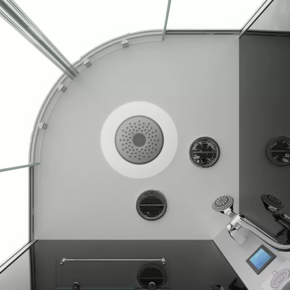 AUSTIN komplett hidromasszázs zuhanykabin elektronikával, króm kerettel – 90 x 90 x 215 cm – Fekete hátfallal