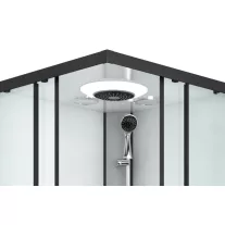 MIAMI komplett hidromasszázs zuhanykabin elektronikával, fekete kerettel – 90 x 90 x 215 cm – Fehér hátfallal