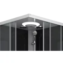 MIAMI komplett hidromasszázs zuhanykabin elektronikával, króm kerettel – 90 x 90 x 215 cm – Fekete hátfallal