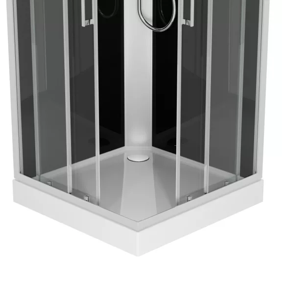MIAMI komplett hidromasszázs zuhanykabin elektronikával, króm kerettel – 90 x 90 x 215 cm – Fekete hátfallal