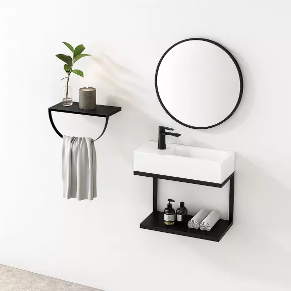 DELTA 38 kerámiamosdó fali konzollal – 38 cm – Fekete/Fehér
