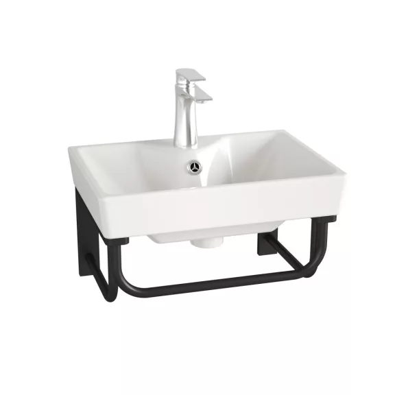 DELTA 41 kerámiamosdó fali konzollal, tükörrel és piperepolccal – 41 cm – Fekete/Fehér