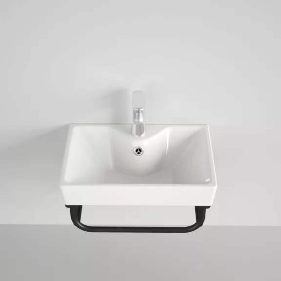 DELTA 41 kerámiamosdó fali konzollal, tükörrel és piperepolccal – 41 cm – Fekete/Fehér