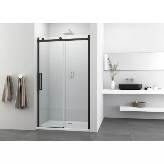COMFORT BLACK tolóajtó épített zuhanyfülkéhez, 140 cm – 140 x 195 cm – Fekete