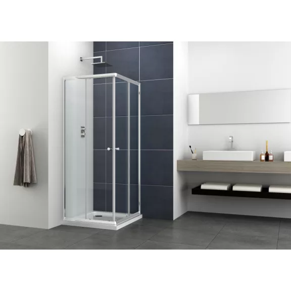 SAPHIRE sarokkabin két tolóajtóval, 90 cm – 90 x 90 x 185/190 cm – Króm