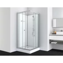 FORTE 2 komplett zuhanykabin, szögletes, ezüst – 90 x 90 x 203 cm – Fehér hátfallal