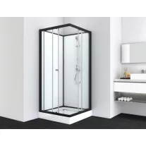 UNI 2 komplett zuhanykabin, szögletes, fekete – 90 x 90 x 203 cm – Fehér hátfallal