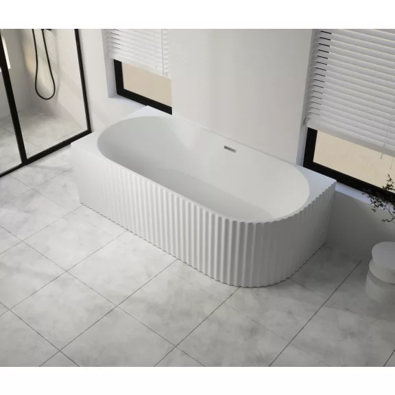BALI falsíkra/sarokba állítható aszimmetrikus térkád, balos kivitel – 170 x 80 x 56 cm – Fehér