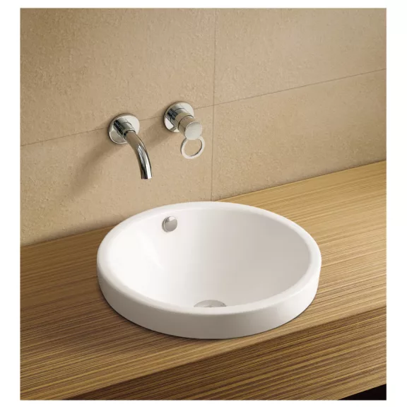Beépíthető kerámiamosdó, kerek – Ø46 x 20 x 6,5 cm – Fehér