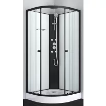 RELOAD hidromasszázs zuhanykabin, íves, fekete – 90 x 90 x 225 cm – Fehér hátfallal