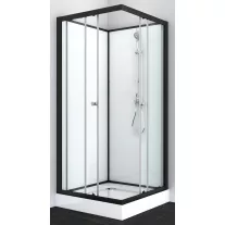 UNI 1 komplett zuhanykabin, szögletes, fekete – 80 x 80 x 203 cm – Fehér hátfallal