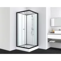 UNI 1 komplett zuhanykabin, szögletes, fekete – 80 x 80 x 203 cm – Fehér hátfallal