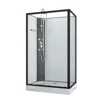 VIVA 1 hidromasszázs zuhanykabin, aszimmetrikus, fekete kerettel – 80 x 120 x 232 cm