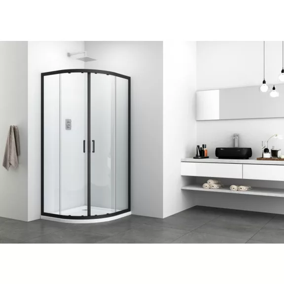 ELITE BLACK íves sarok zuhanykabin két tolóajtóval, 90 cm – Fekete ELITE BLACK íves sarok zuhanykabin két tolóajtóval, 90 cm – Fekete