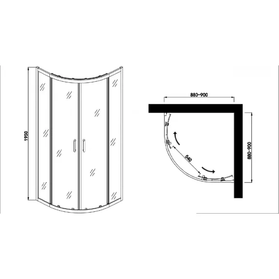 ELITE BLACK íves sarok zuhanykabin két tolóajtóval, 80 cm – Fekete