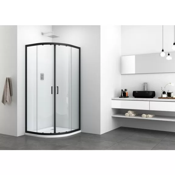 ELITE BLACK íves sarok zuhanykabin két tolóajtóval, 80 cm – Fekete
