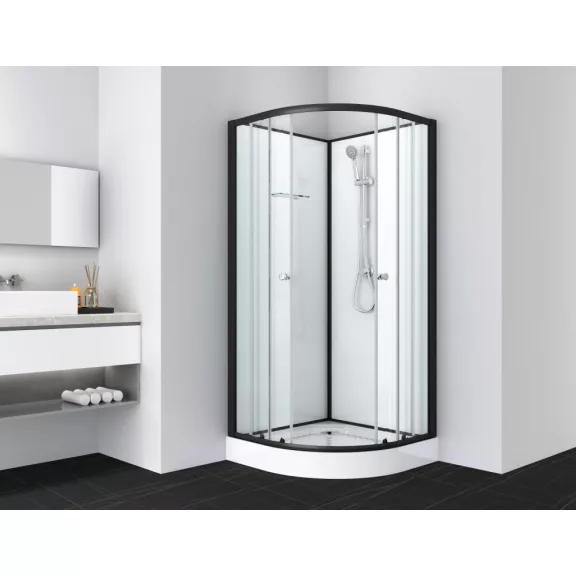 BELA 1 komplett zuhanykabin, fekete – 80 x 80 x 203 cm – Fehér hátfallal