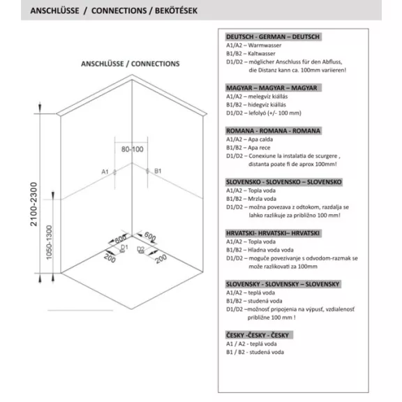 BELA 1 komplett zuhanykabin, fekete – 80 x 80 x 203 cm – Fehér hátfallal