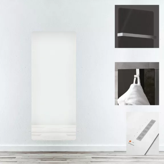 E-MIRROR elektromos fürdőszobai fűtőtest termosztáttal, fehér, 1500 W – 1520 x 600 mm