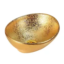 Kerámiamosdó, síklapos, ovális, antik arany – 41 x 34 x 14,5 cm