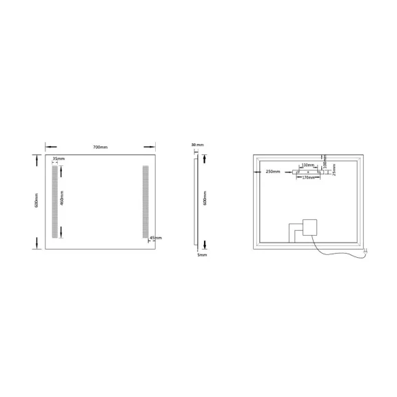 Tükör indirekt LED-es megvilágítással, érintőkapcsolóval – 70 x 60 cm